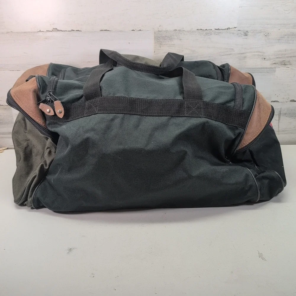 Vintage JEEP Duffle/Travel/Gym Bag 90's‎ Green Canvas Brown Leather Corners EXC